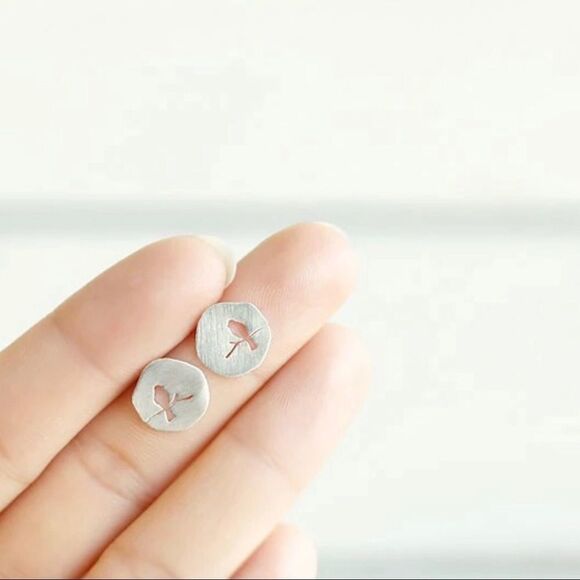 Brushed Gold or Silver Tone Bird on Branch Stud Earrings NWT - Picture 4 of 7